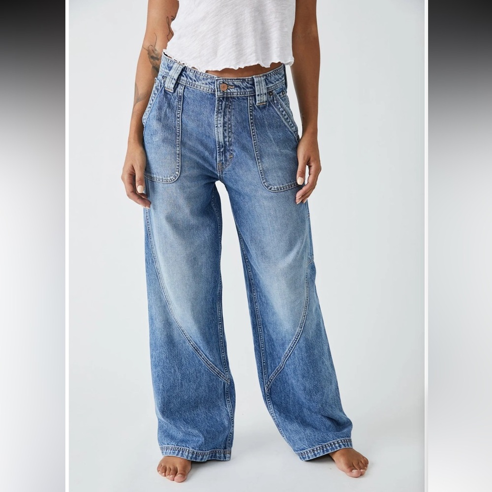 NWT Free People We The Free Baggy Carpenter Wide Leg Jeans /Denim Vera Cruz Blue